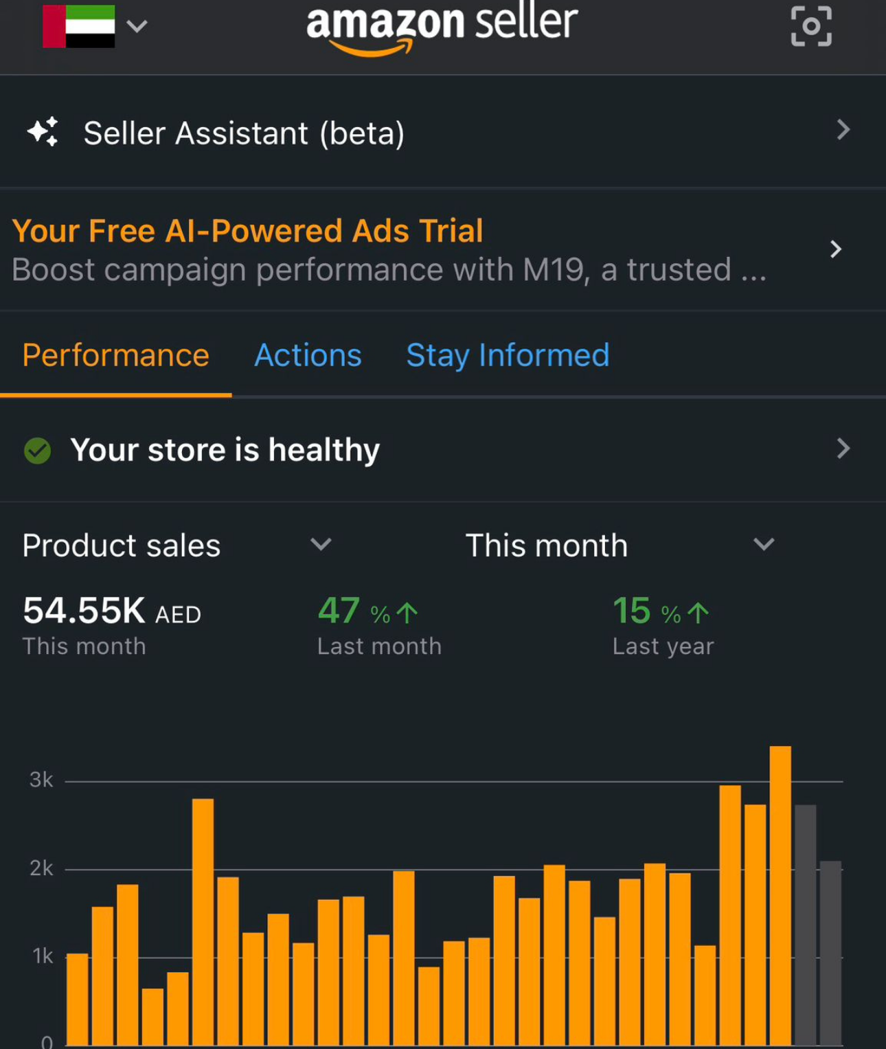 Amazon PPC campaign results dashboard for an Adtoprofit client, example 42