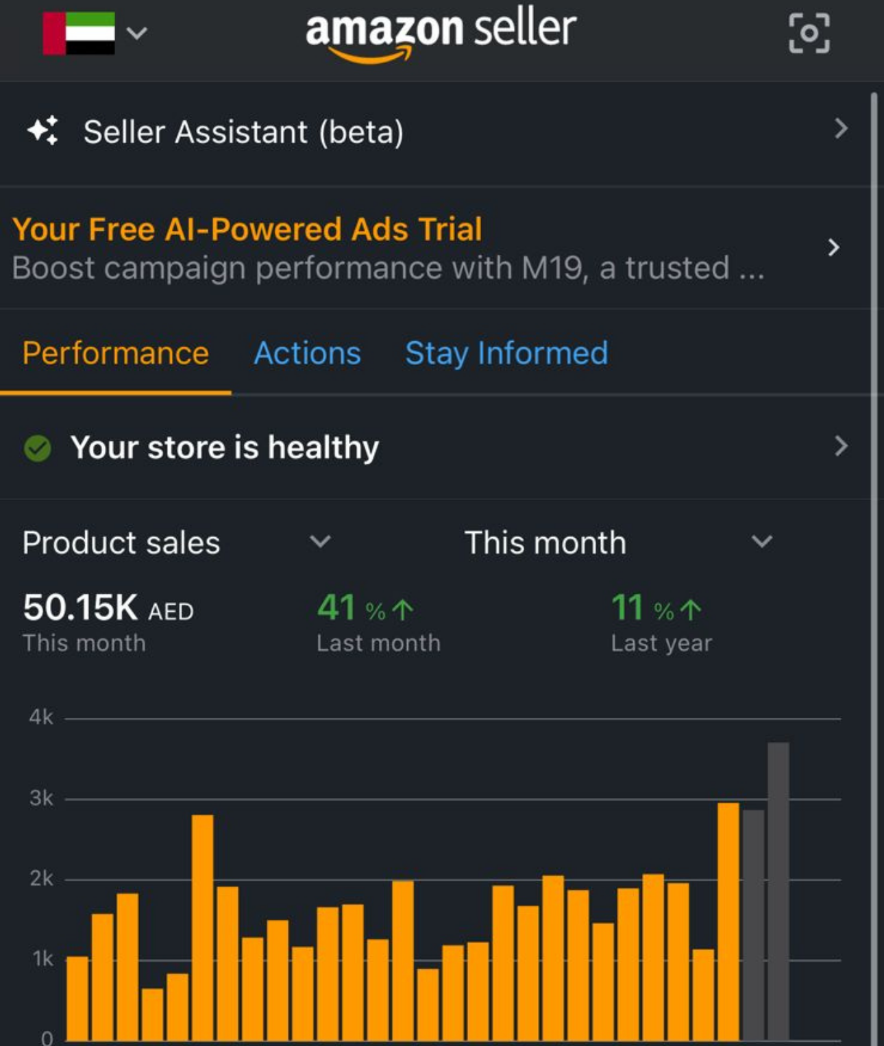 Amazon PPC campaign results dashboard for an Adtoprofit client, example 43