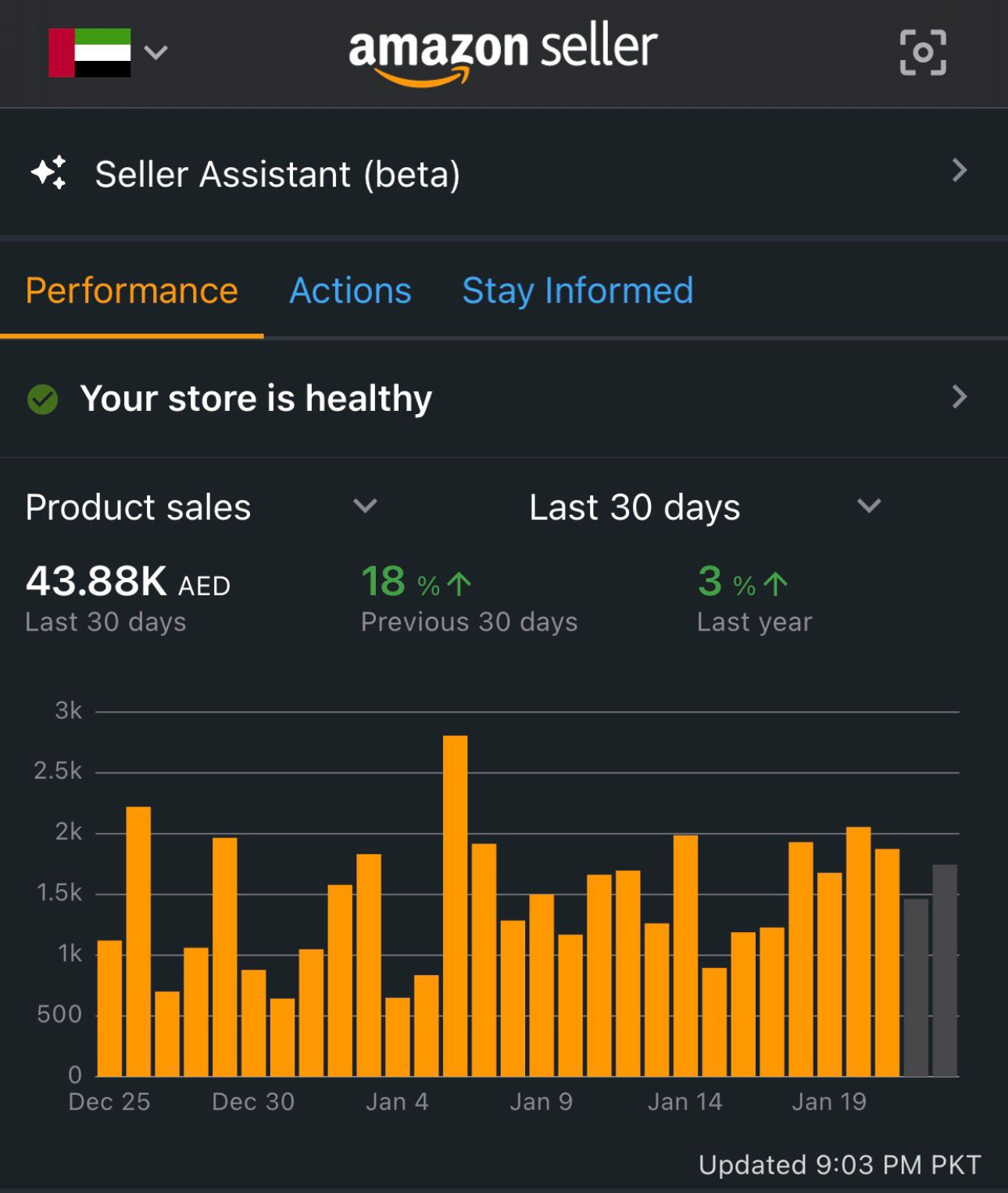 Amazon PPC campaign results dashboard for an Adtoprofit client, example 3