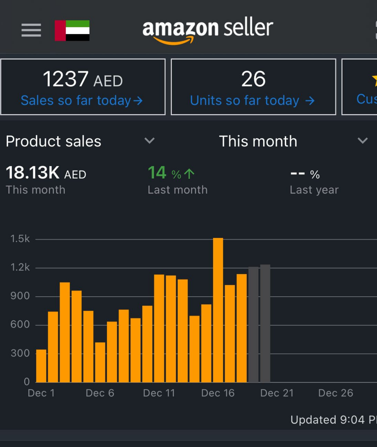 Amazon PPC campaign results dashboard for an Adtoprofit client, example 14