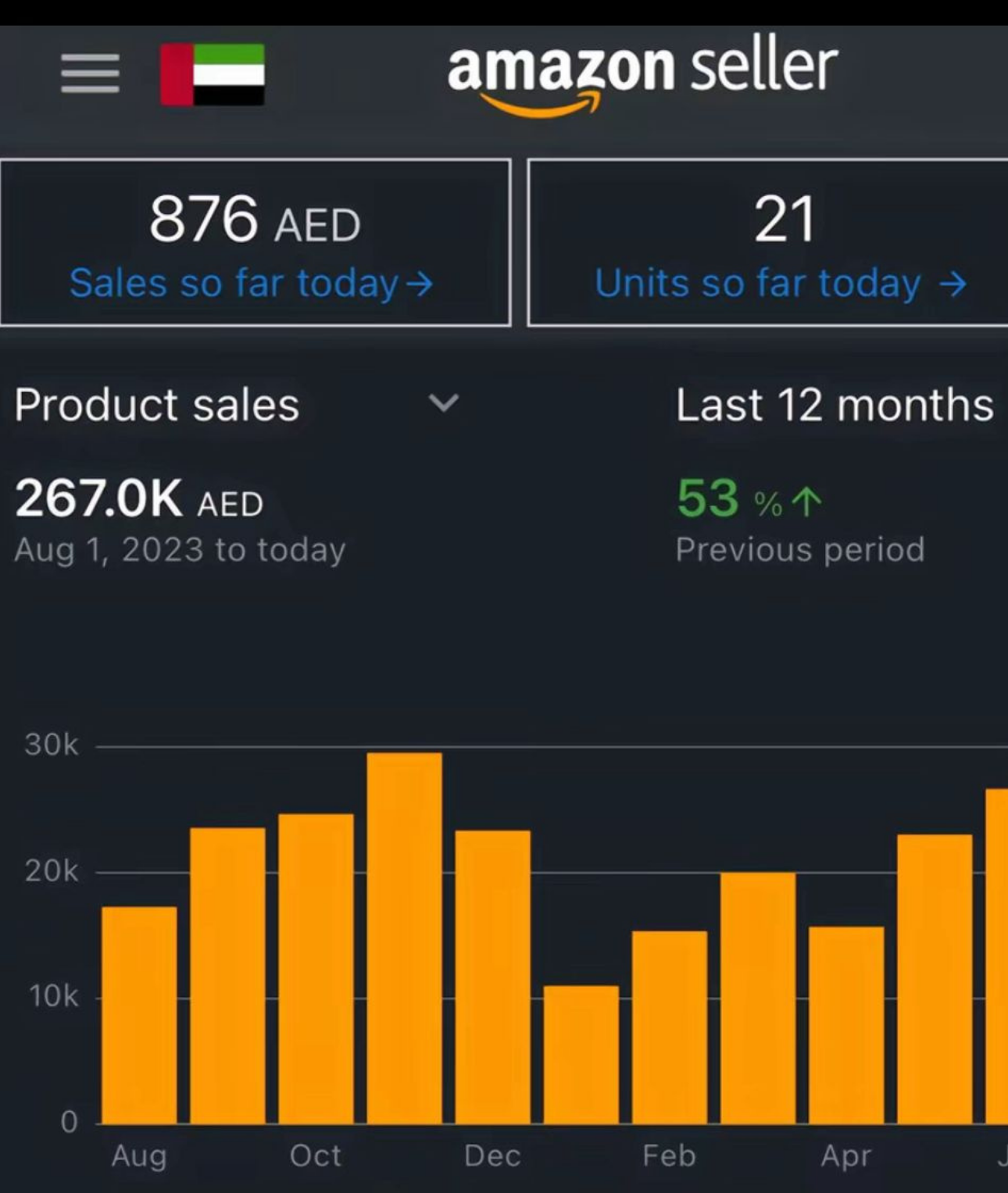 Amazon PPC campaign results dashboard for an Adtoprofit client, example 36